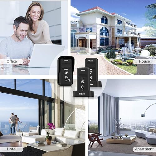 Miniatura 9 de Wuloo Timbre de intercomunicador inalámbrico para aula en casa, timbre electrónico impermeable con rango de 1/2 milla, 3 niveles de volumen, batería