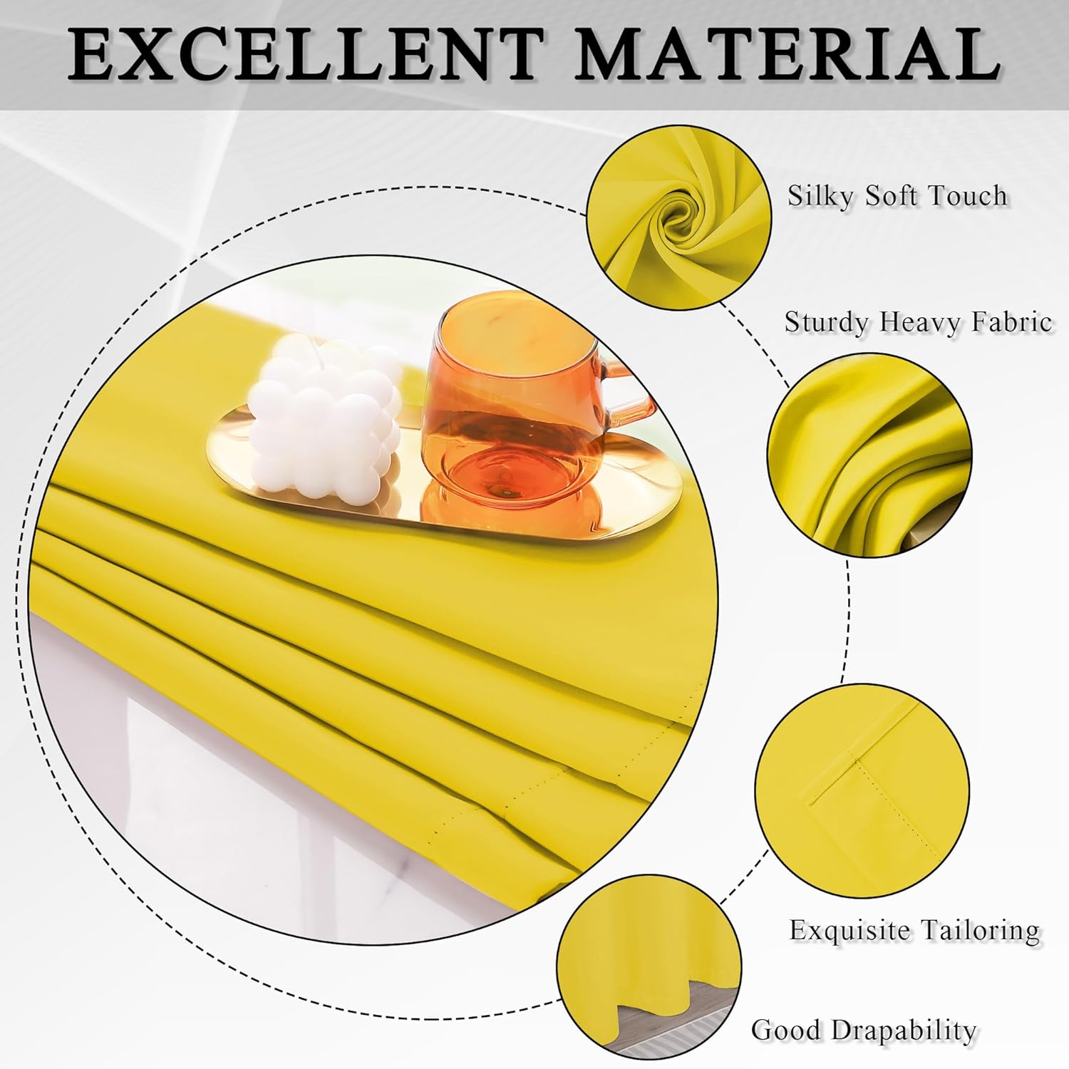 KEQIAOSUOCAI Bright Yellow Blackout Curtains 63 Inches Long for Girls Room 2 Panels Grommet Room Darkening Insulated Thermal Sun Blocking Curtain Drapes for Nursery Bedroom Living Room 38Wx63L