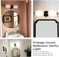 Vista 3 de Vintage Milk Glass Bathroom Vanity Light - 2-Light Wall Sconce with Brass Finish Base & Green Glass Shade - Wall Sconce Lighting for Mirror