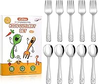 VITEVER 10-Piece Kids Stainless Steel Utensils Set - Safe Toddler Forks & Spoons, Mirror Polished, Dishwasher Safe