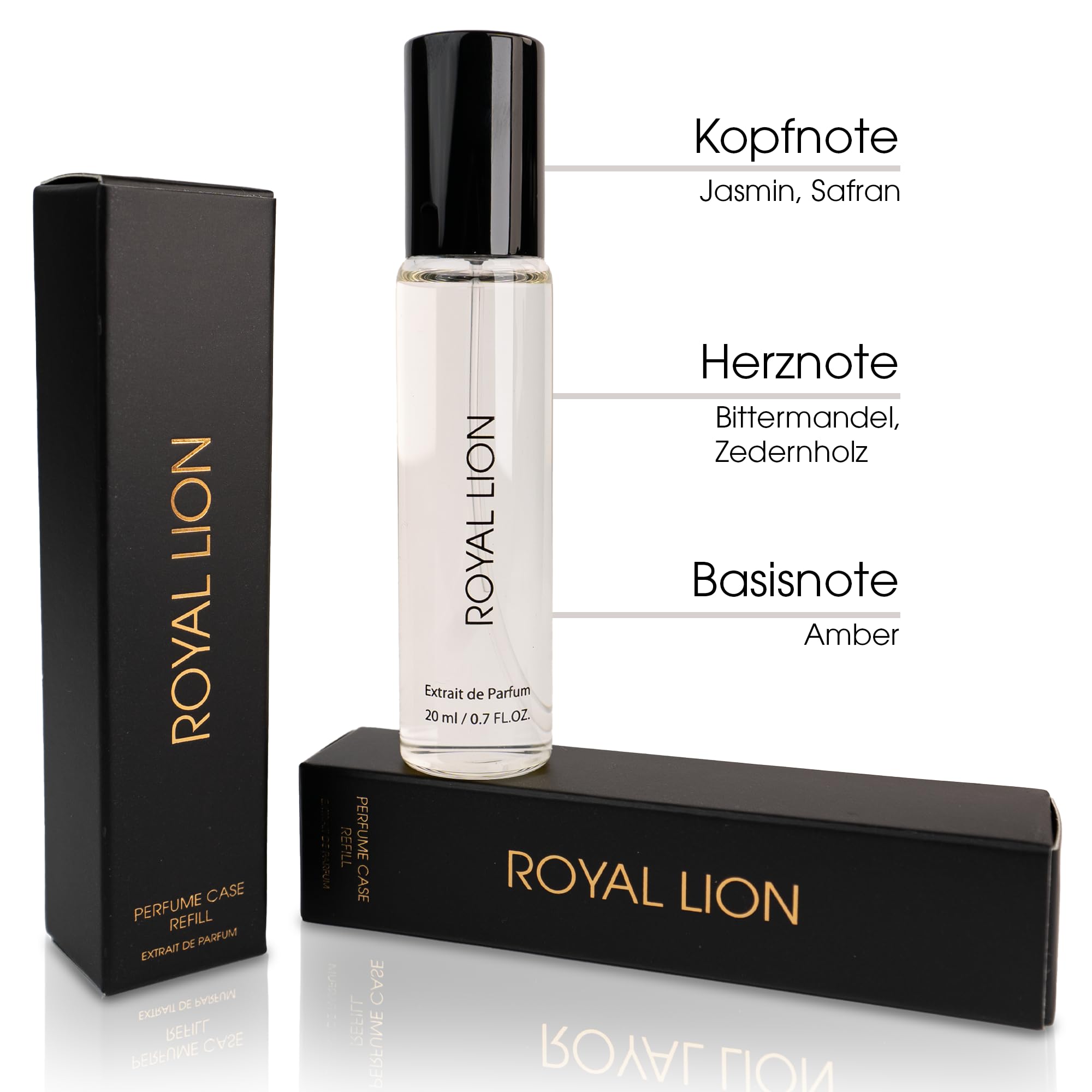 Royal Lion Twist Case Parfum Travel Set 2 - Reisezerstäuber - Hochwertiger Suit mit Extrait de Parfum "QUEEN FOR WOMEN", Sinnlicher Amberduft mit blumig-holziger Note, 2 x 20 ml