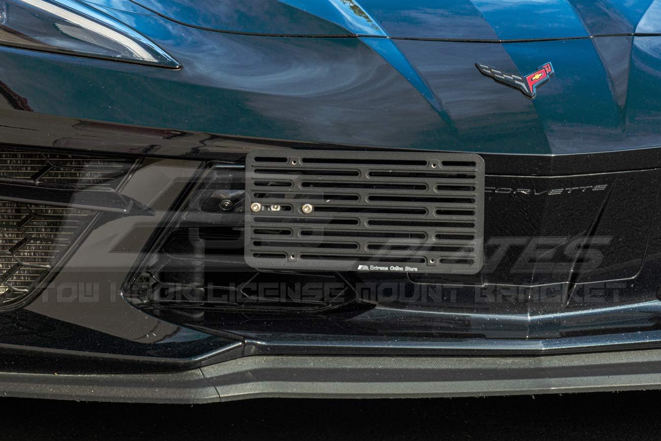 Extreme Online Store Replacement for 2020-Present Chevrolet Corvette C8 Models | EOS Plate Version 2 Full Sized Front Bumper Tow Hook License Plate Relocator Mount Bracket Tow-532-V2