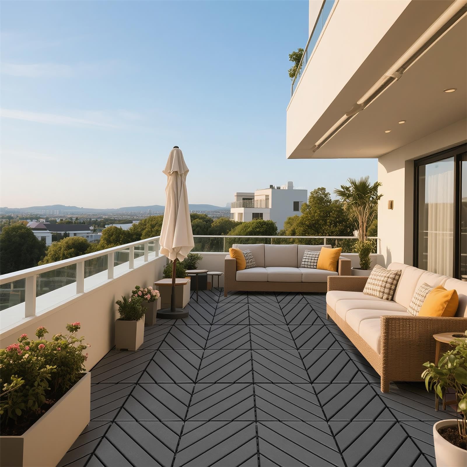 44er-Packung klick-Terrassenfliesen, 12"x12" GroßE, Wasserfeste Kunststoff-Terrassenfliesen FüR Den AußEnbereich FüR Jedes Wetter Geeignet, Veranda, Garten Und Poolbereich