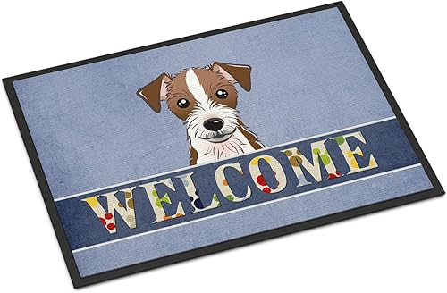 Miniatura 20 de Caroline's Treasures BB1449JMAT - Tapete de bienvenida de carlino negro, 24 x 36 pulgadas, tapete azul para puerta delantera, para interiores