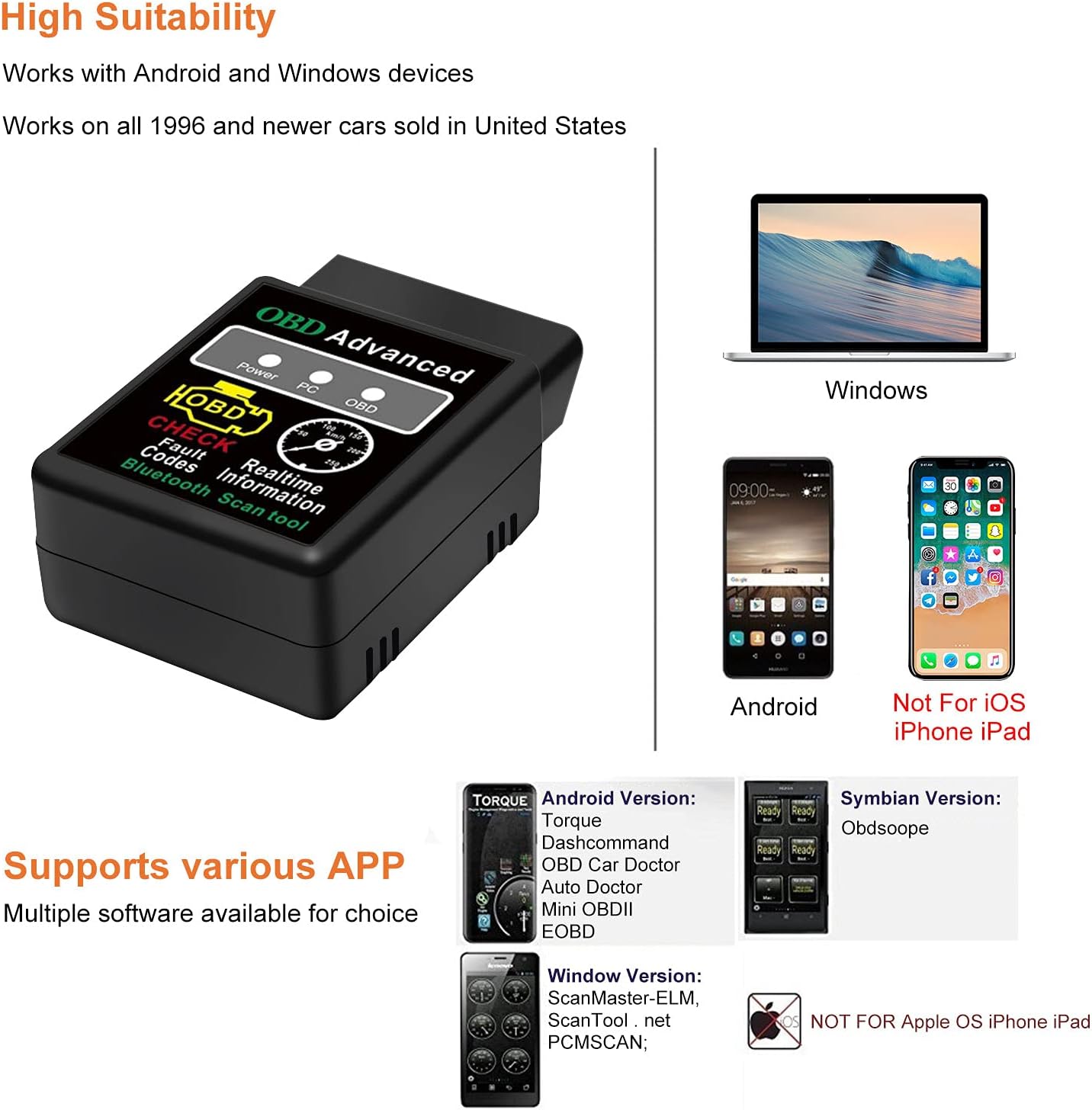 Amazon Com Friencity Bluetooth Obd2 Scanner Adapter Wireless Diagnostic Code Reader Obd Ii Scan Tool Reset Clear Check Car Engine Light Compatible With Android Windows Support Torque Lite App Not For