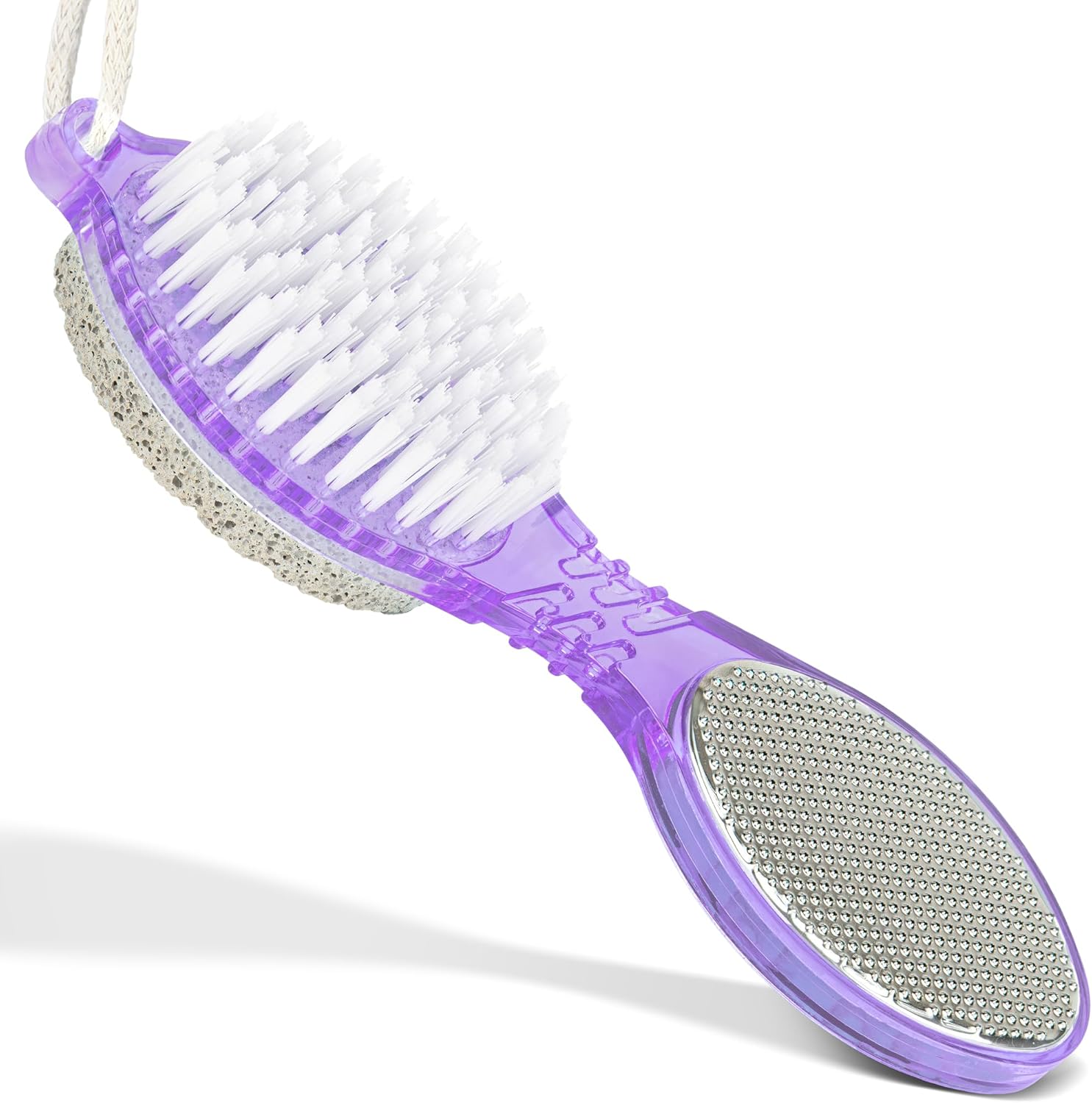 DecorRack (4 in 1) Pedicure Paddle Kit Tool with Pumice Stone for Feet, Foot Hand Toe Nail Cleaning Brush, Metal File and Emery Board, Manicure Foot Rasp Callus Remover Pedi Set (Purple, 1 Pack)