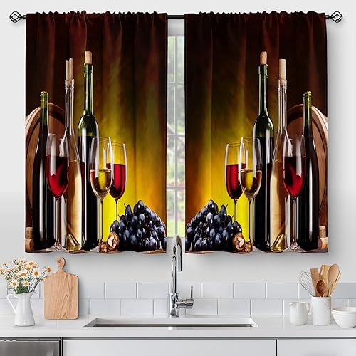 Miniatura 27 de Aimego - Cortinas floreadas verde azulado, diseño de madera rústica, para café, de granja, cortas, para cocina, baño, sala de estar, caravana,