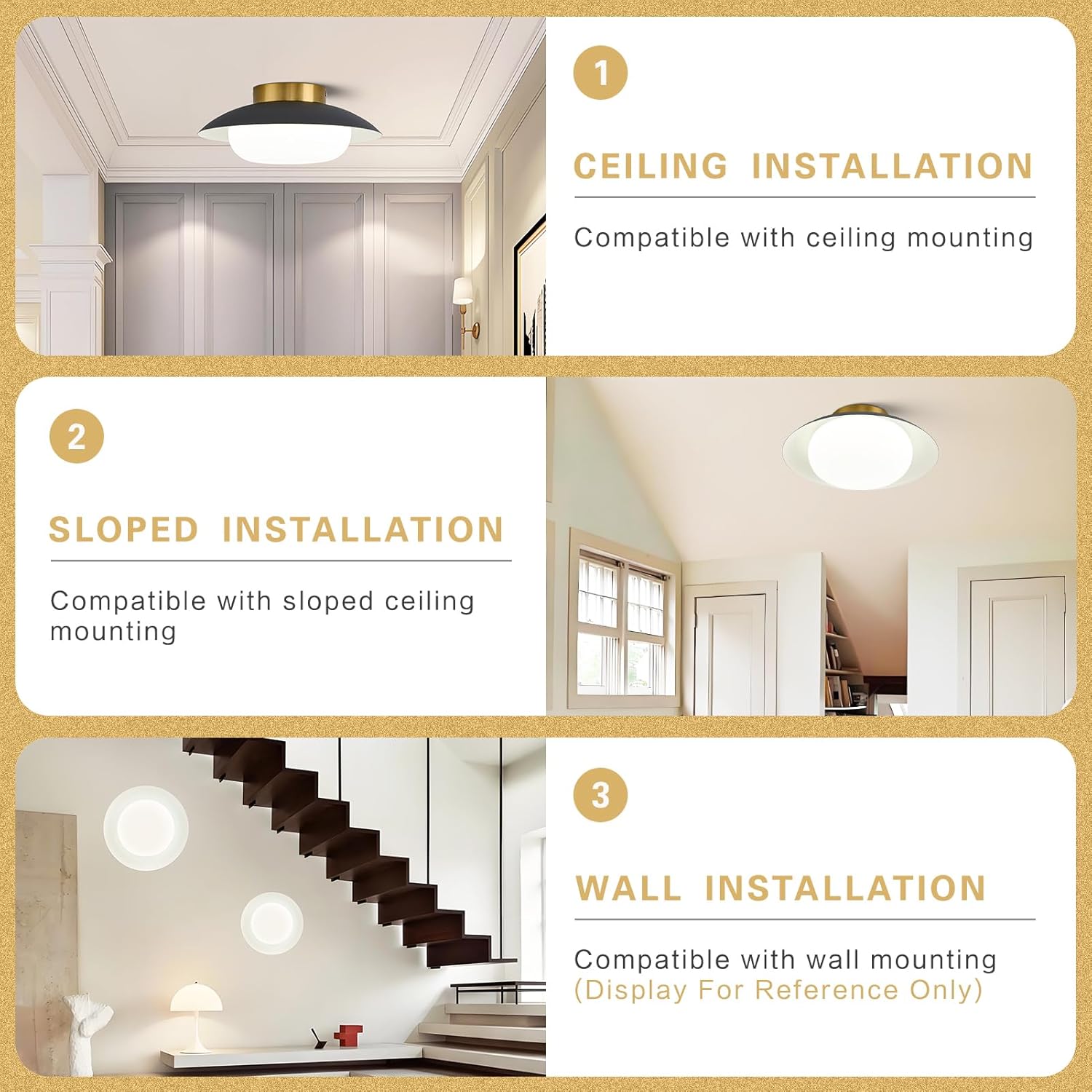 Modern LED Semi Flush Mount Ceiling Light Fixture,Energy Saving 24W Non Dimmable,Black and Gold,Easy to Install,for Hallway Bedroom Kitchen Bathroom Closet Entryway Laundry Room,5000K(11.81")