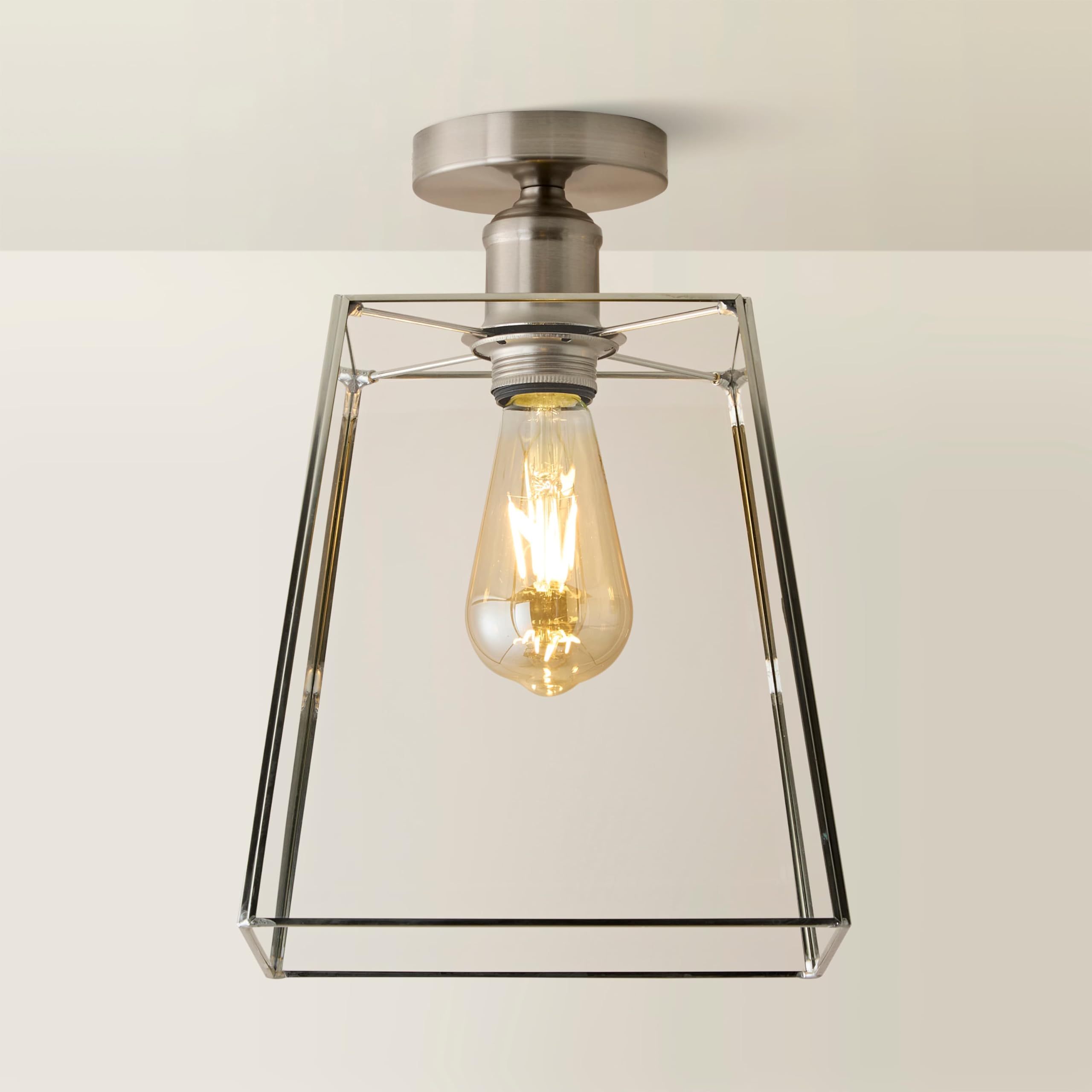 ValueLights Susie Glass Lantern Lamp Shade Flush Ceiling Fitting Light in Silver