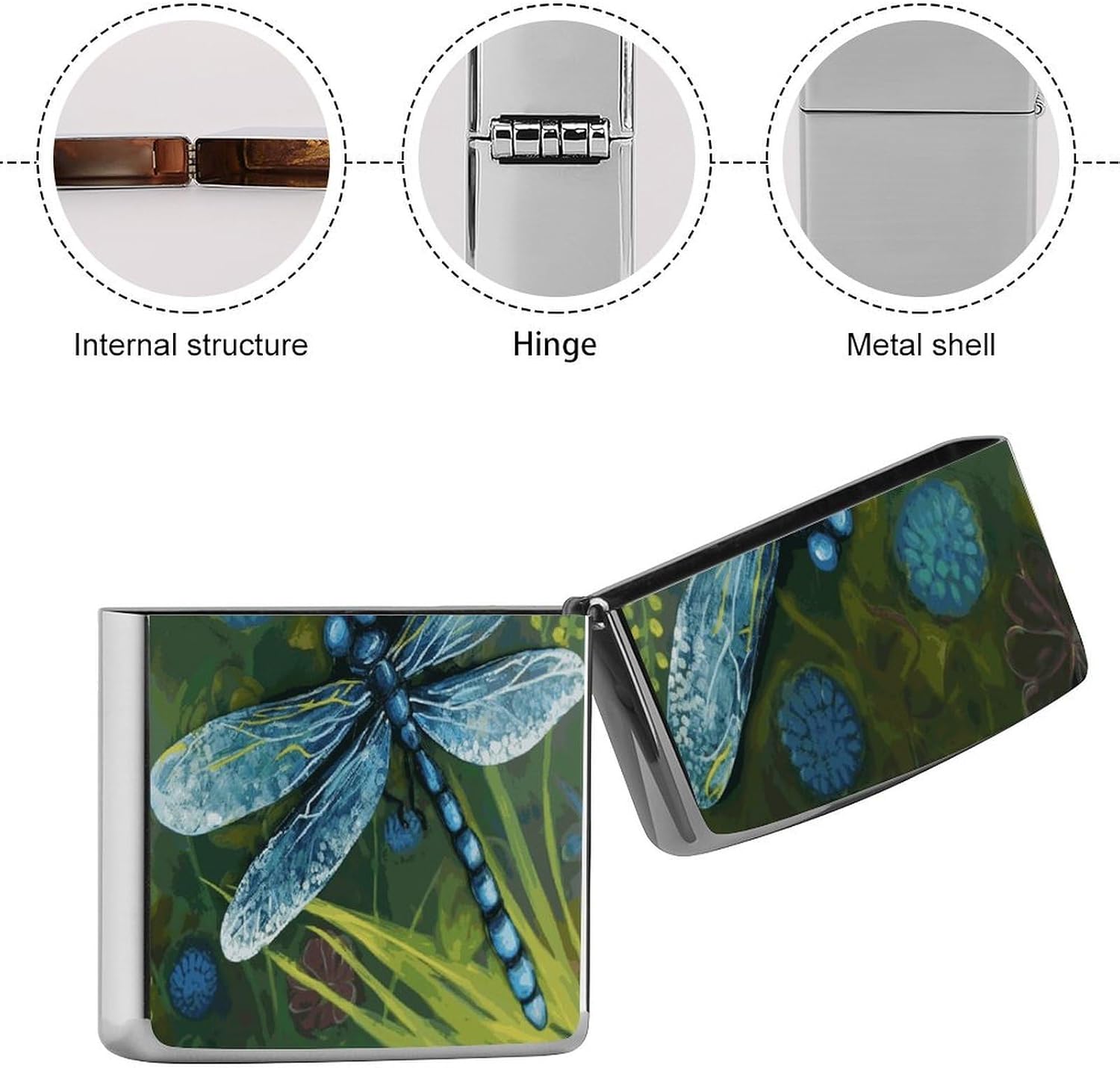 Hand Painted Blue Dragonfly Lighter Case Cover Lighter Holder