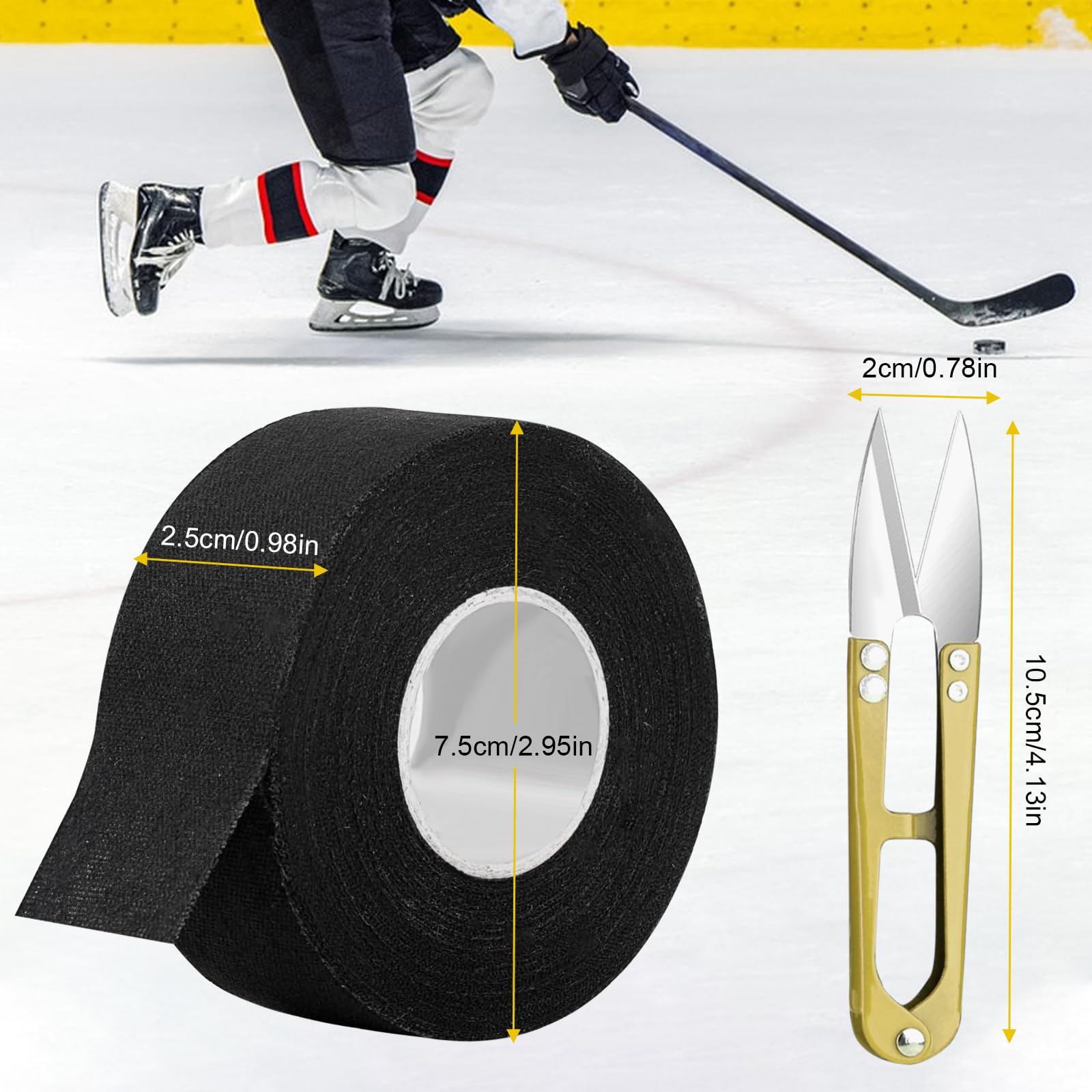 Bande Antidérapante pour Hockey - 25 mm × 10 m - 2 Rouleaux et 1 Ciseaux en Fer - Bande Antidérapante pour Tennis, Badminton, Golf