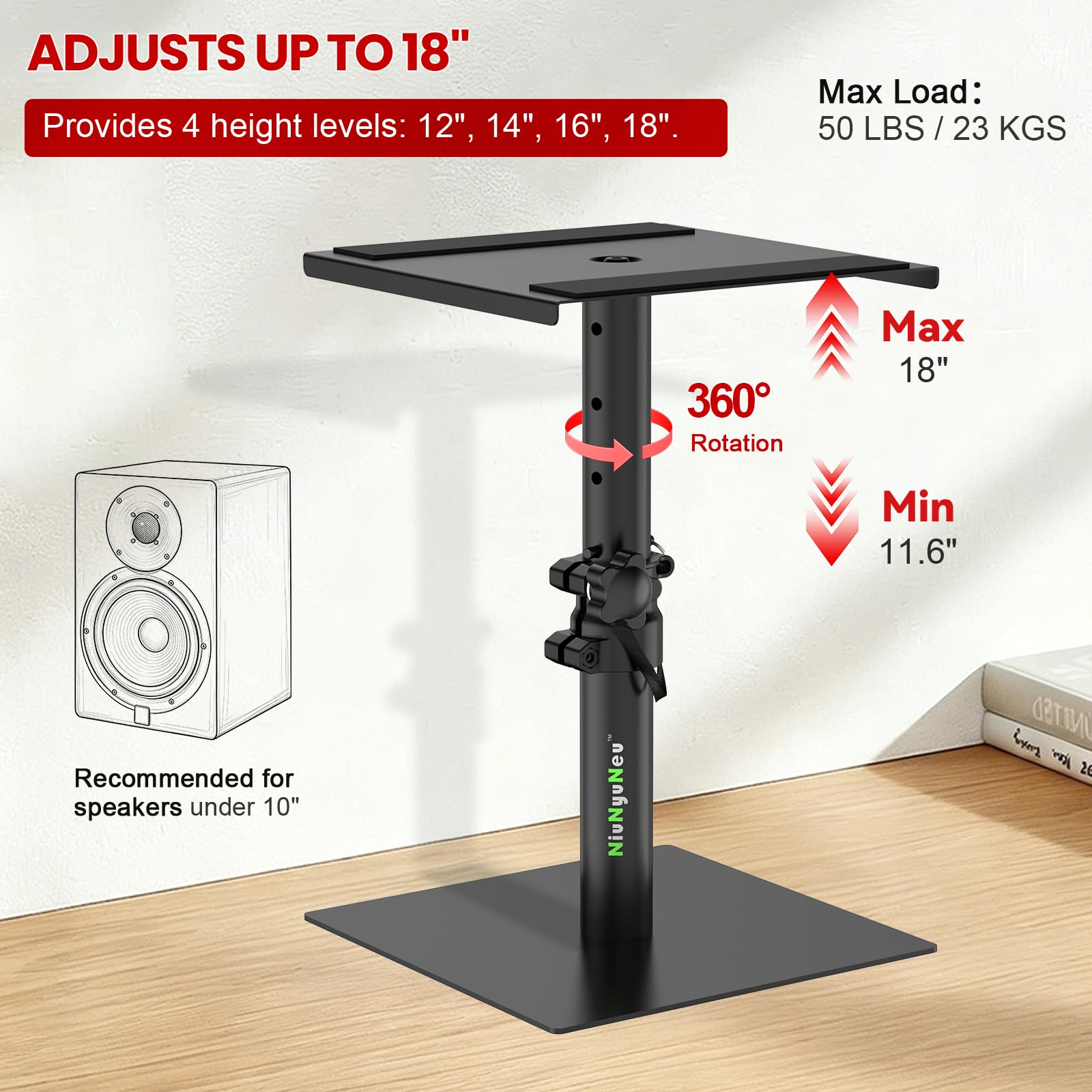 Coppia di supporti per monitor da studio da scrivania, altezza regolabile da 29,5 a 45,7 cm, con base piatta