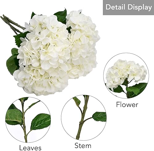 Miniatura 7 de Flores ArtificialesFalsasSintéticas - Hortensia Blanca 4 Piezas para Boda, Hogar, Fiesta, Restaurante