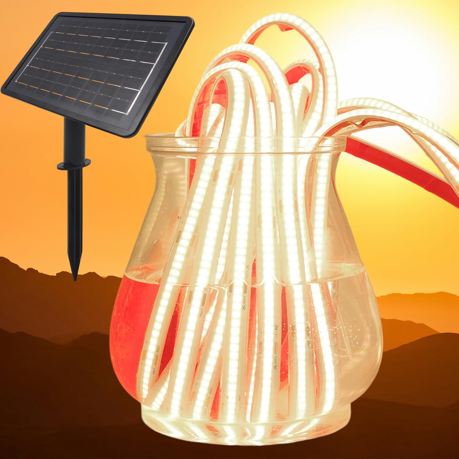 KISUFU 24V Solar COB LED Strip Lights Outdoor, IP68 Waterproof 320 LEDs/m 7200mah Solar Powered Tape Light Strip for Yard Trees Garden Decor.