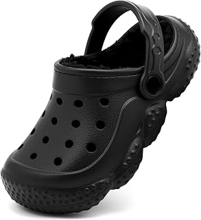 INMINPIN Kids Girls Boys Fur Lined Clogs Fuzzy Slippers Toddler Winter Warm Garden House Shoes Indoor Outdoor, Black, 4-5 Big Kid