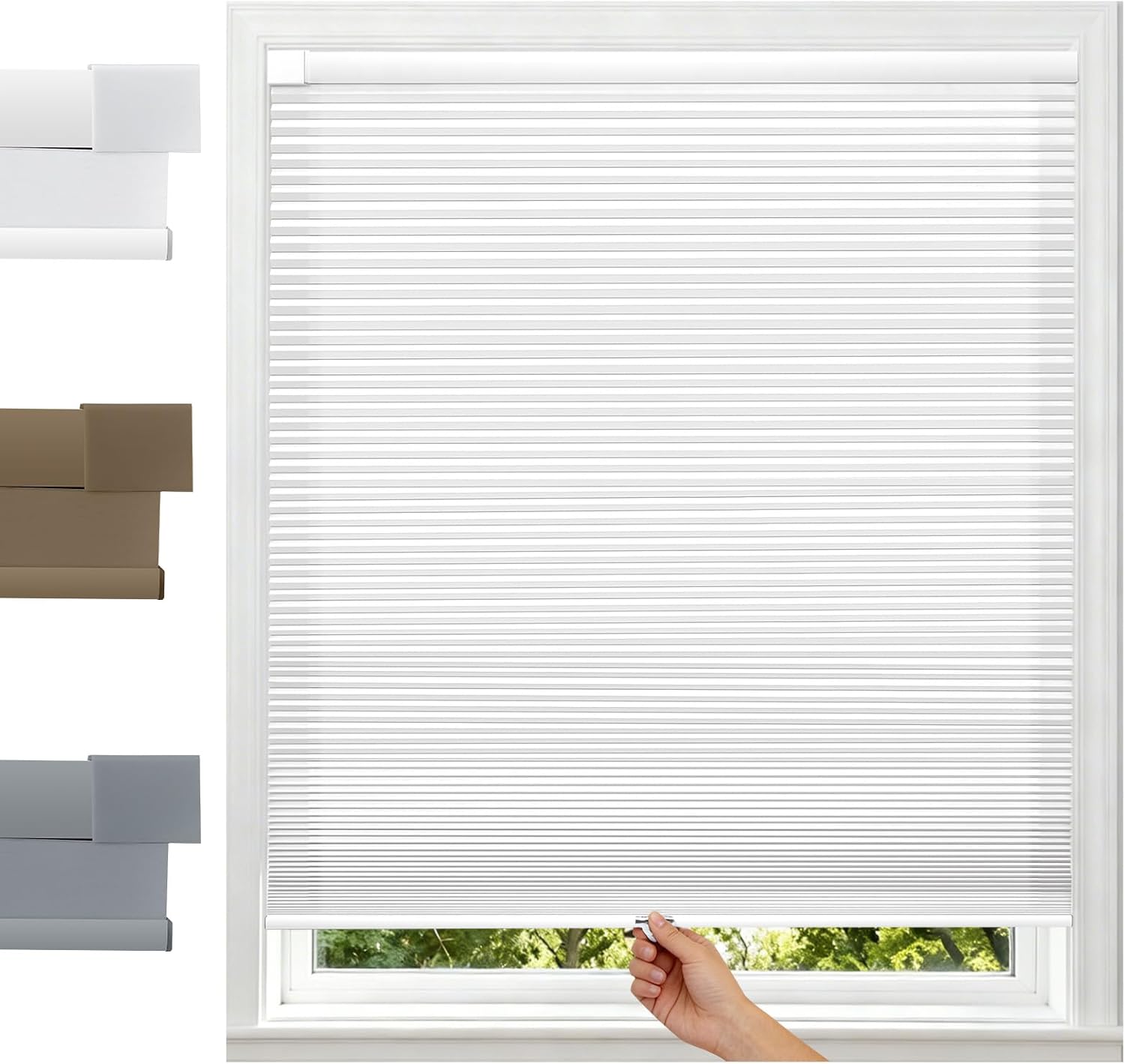 SERLMWNT No Drill Cordless Cellular Shades, Blackout Honeycomb Blinds, Thermal Insulated & Noise Reducing Window Coverings for Bedroom, Kitchen, Living Room,White,27" W×36" H