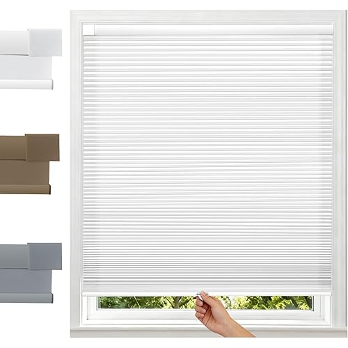 SERLMWNT No Drill Cordless Cellular Shades, Blackout Honeycomb Blinds, Thermal Insulated & Noise Reducing Window Coverings for Bedroom, Kitchen, Living Room,White,35" W×48" H