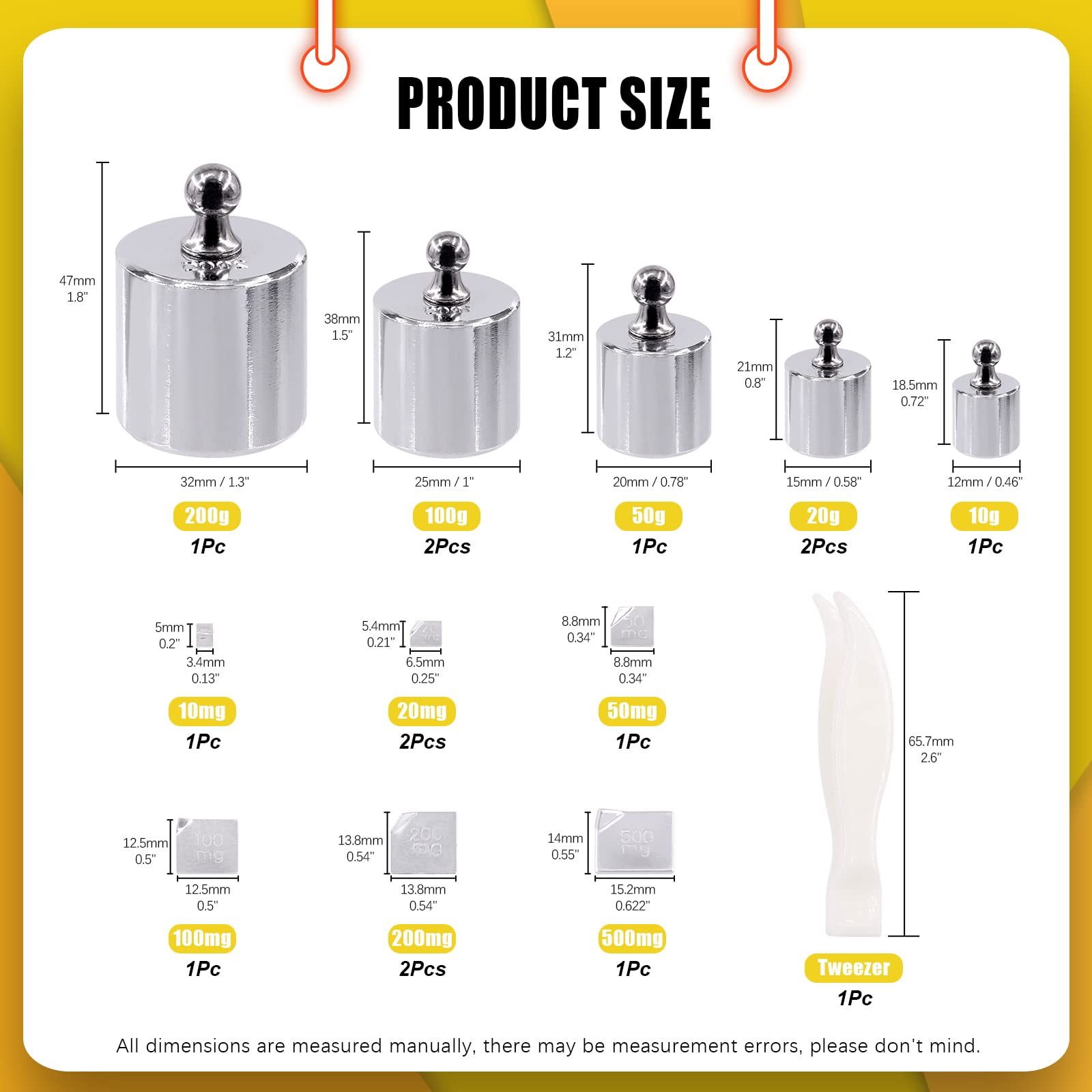 Set 6 Pesi Di Calibrazione In Acciaio - Con Pinzette Per Bilance Di Precisione