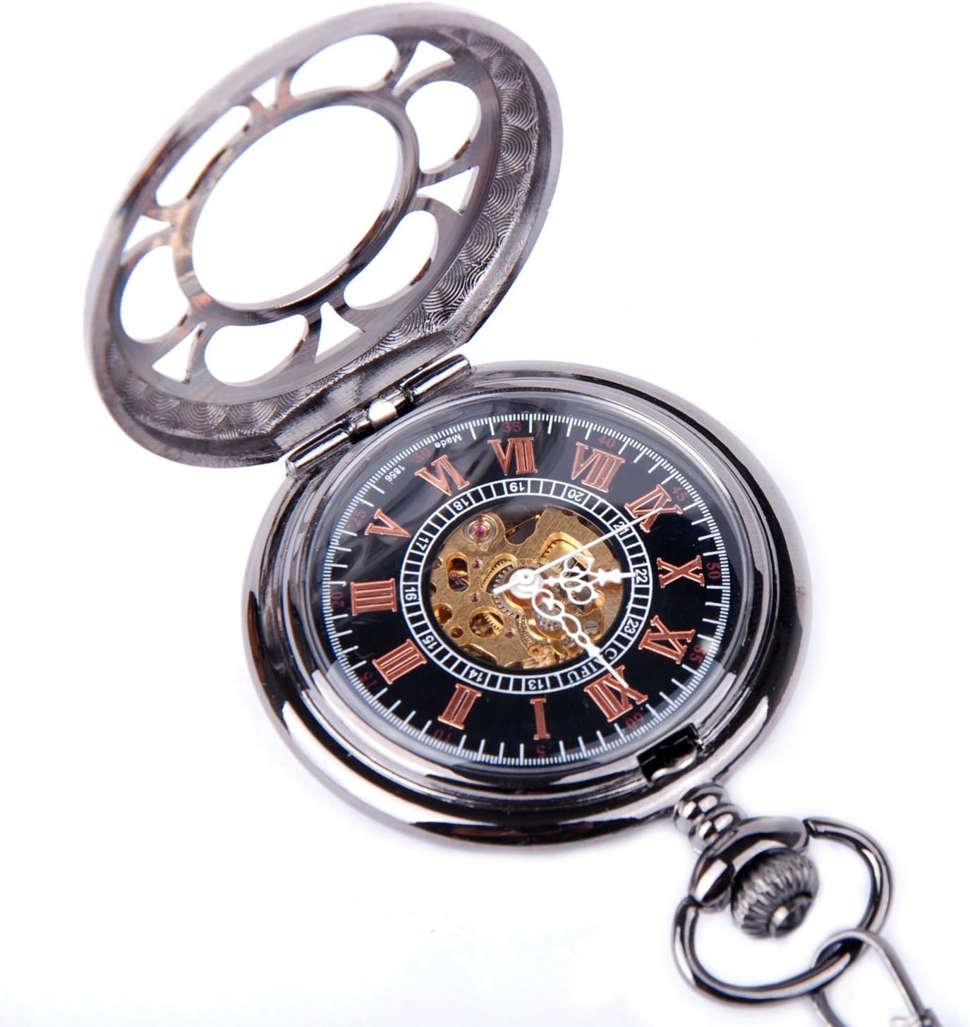 Vantasy Branded Classic Antique Mens Fashion Hollow Mechanical Pocket Watch Chain Pandent Vintage Look Value Quality,New