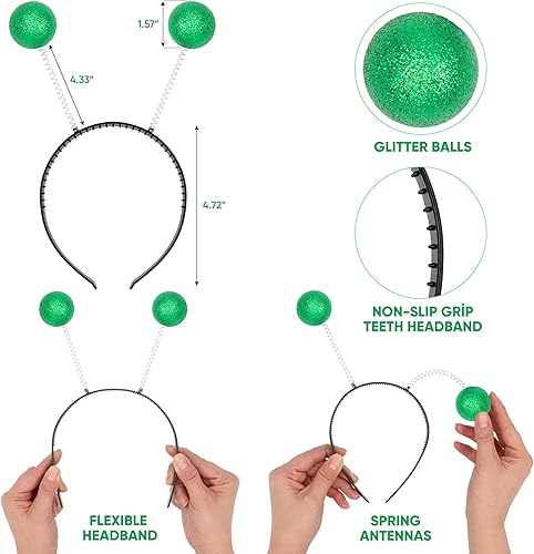Miniatura 2 de Funcredible Diademas alienígenas verdes y purpurina Diademas de antena alienígena marciana Accesorios brillantes para disfraz de alienígena