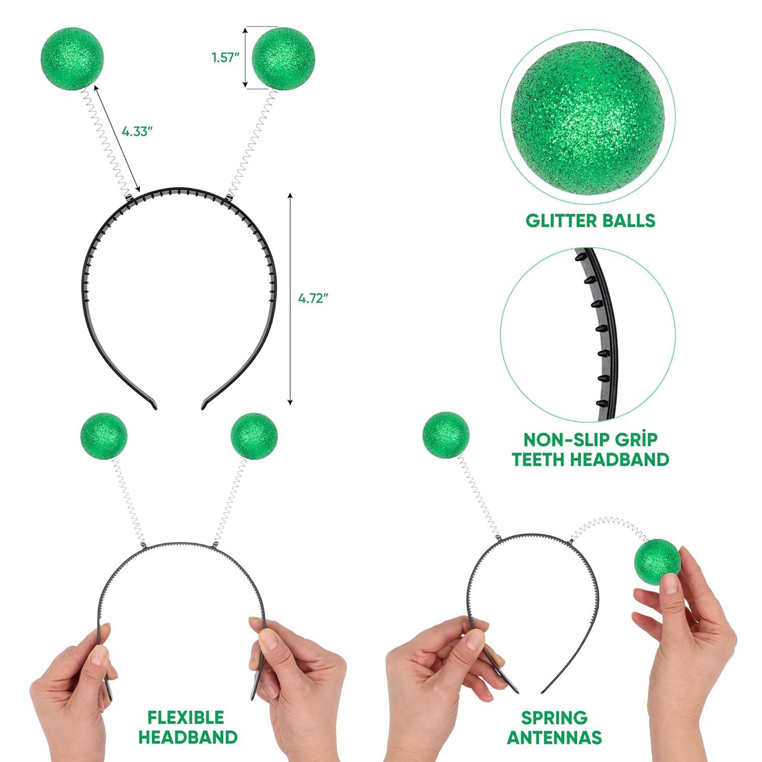 Funcredible Green Alien Antenna Headband and Glitter – Martian Costume Accessories for Cosplay, Festivals and Theme Parties - Image 2