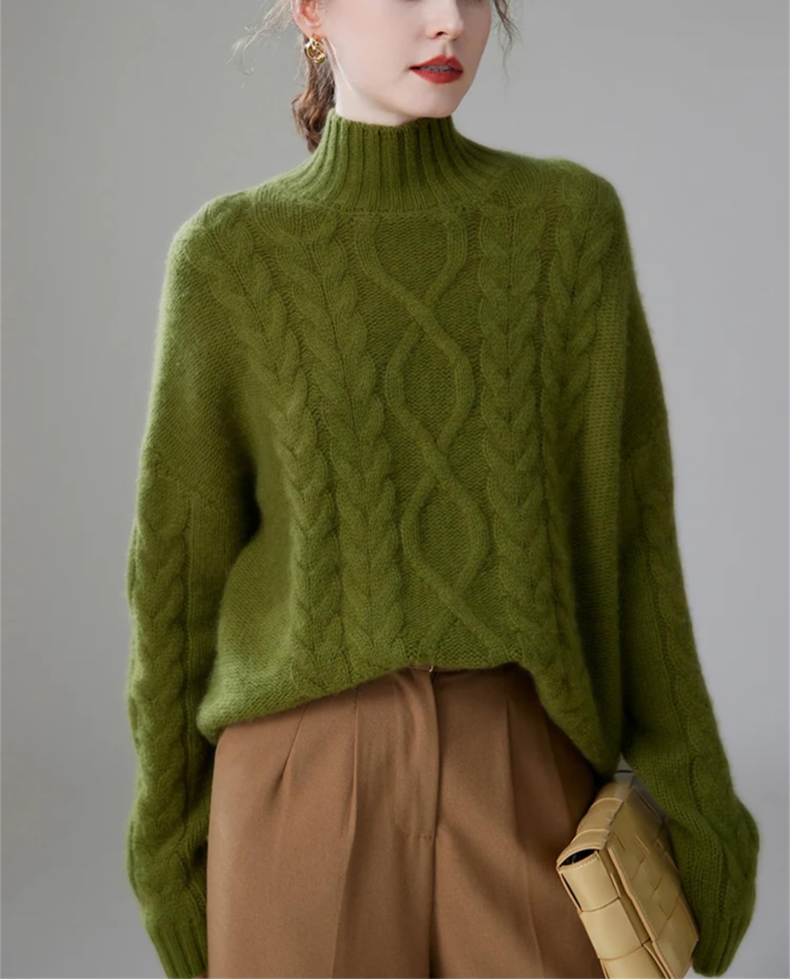 Maglione casual da donna, per l'inverno, lavorato a maglia, con collo a lupetto