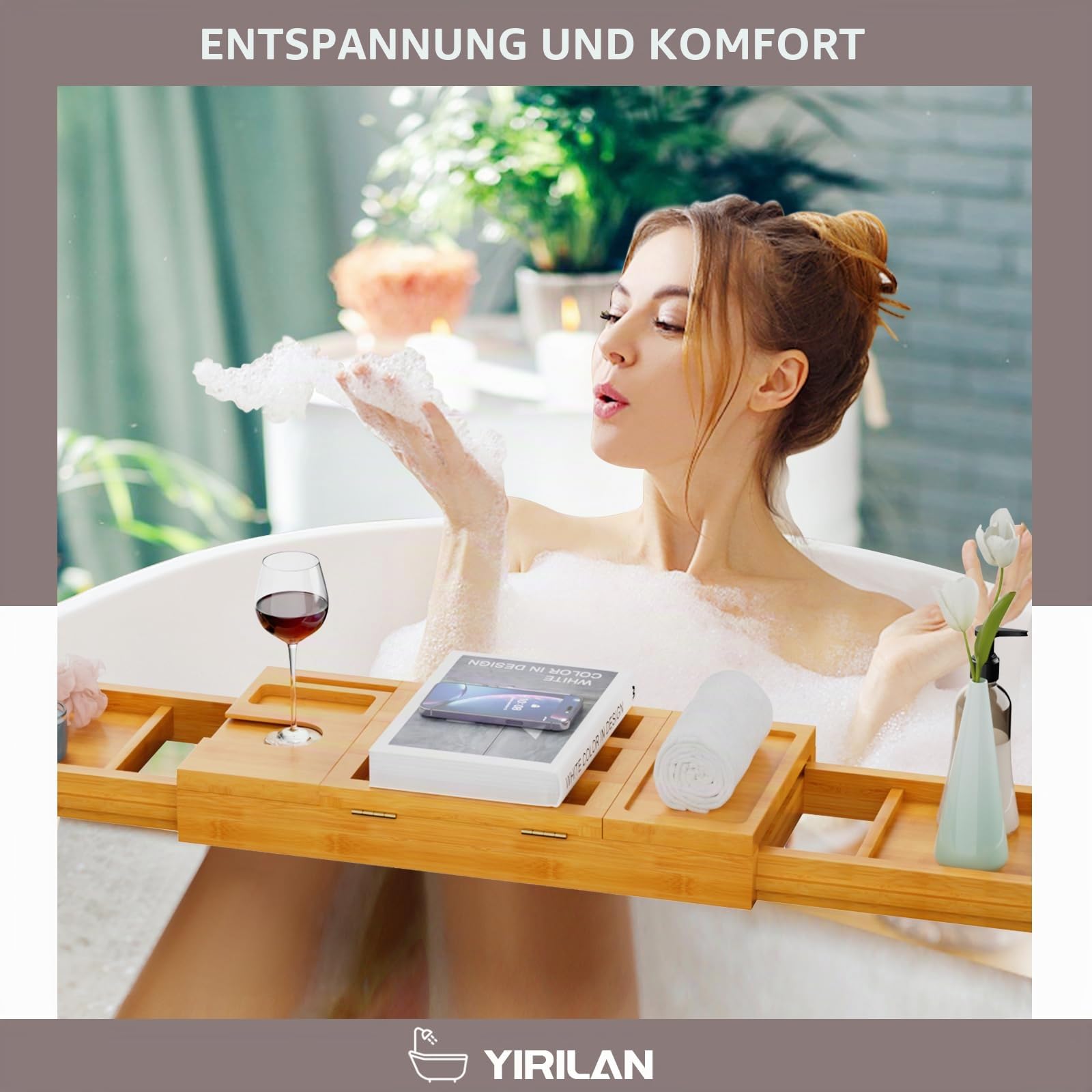 Premium Badewannenablage, Erweiterbares Badtablett, Faltbare Premium-Badewannenablage, Neues Zuhause, Jubiläums- und Hochzeitsgeschenke für Paare, Brautdusche-Geschenk für Frauen, Passend für