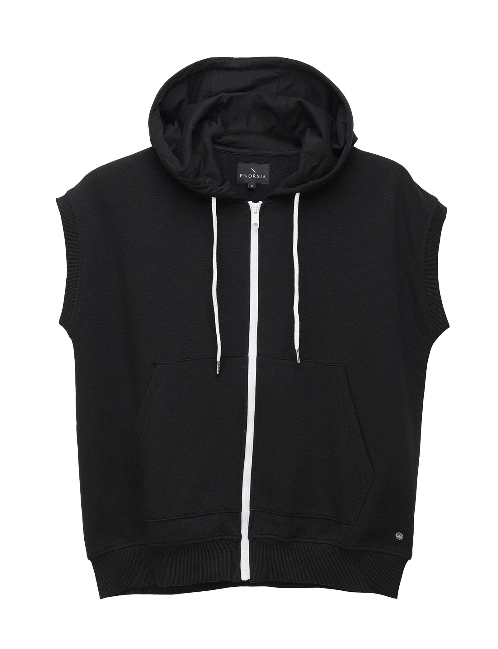 Enorsia Mens Short Sleeve Zip Up Hoodie Lightweight Casual Mens Hooded Sweatshirt with Adjustable Drawcord Hood Side Pocket and Full Zip (UK, Alpha, XL, Regular, Regular, Black)