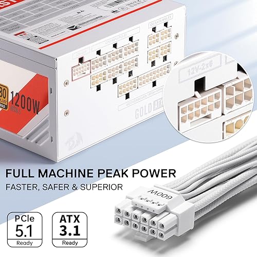 Miniatura 60 de Redragon Fuente de alimentación RGPS-850W 80+ Gold de 850 vatios con ATX 3.1 y PCIe 5.1 totalmente modular, cable de 12VHPWR incluido, condensadores