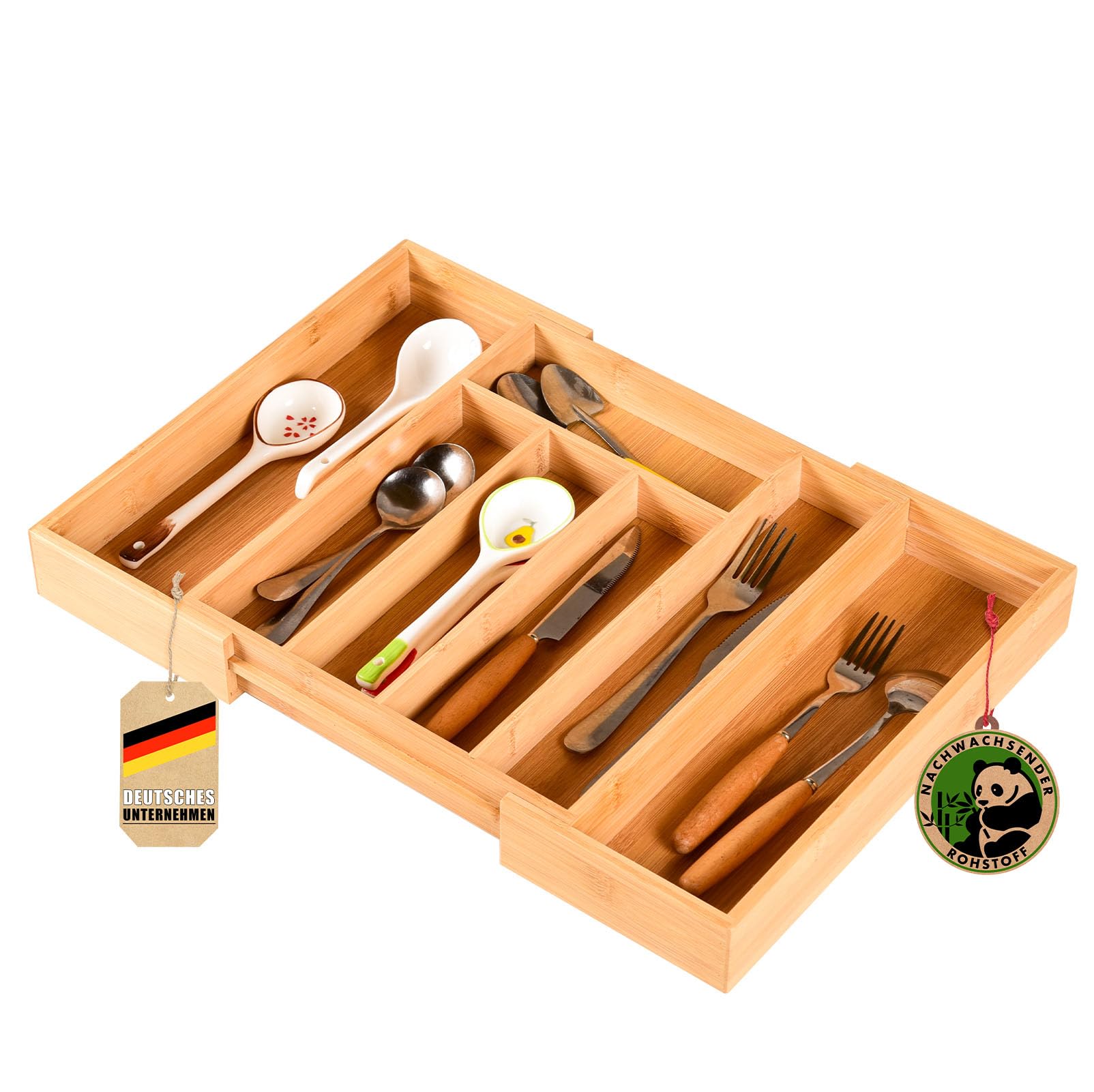 Floordirekt Besteckkasten für Schubladen, verstellbare Bambus Küchen Schubladen, Organizer, Größe 40 cm (Nevada)