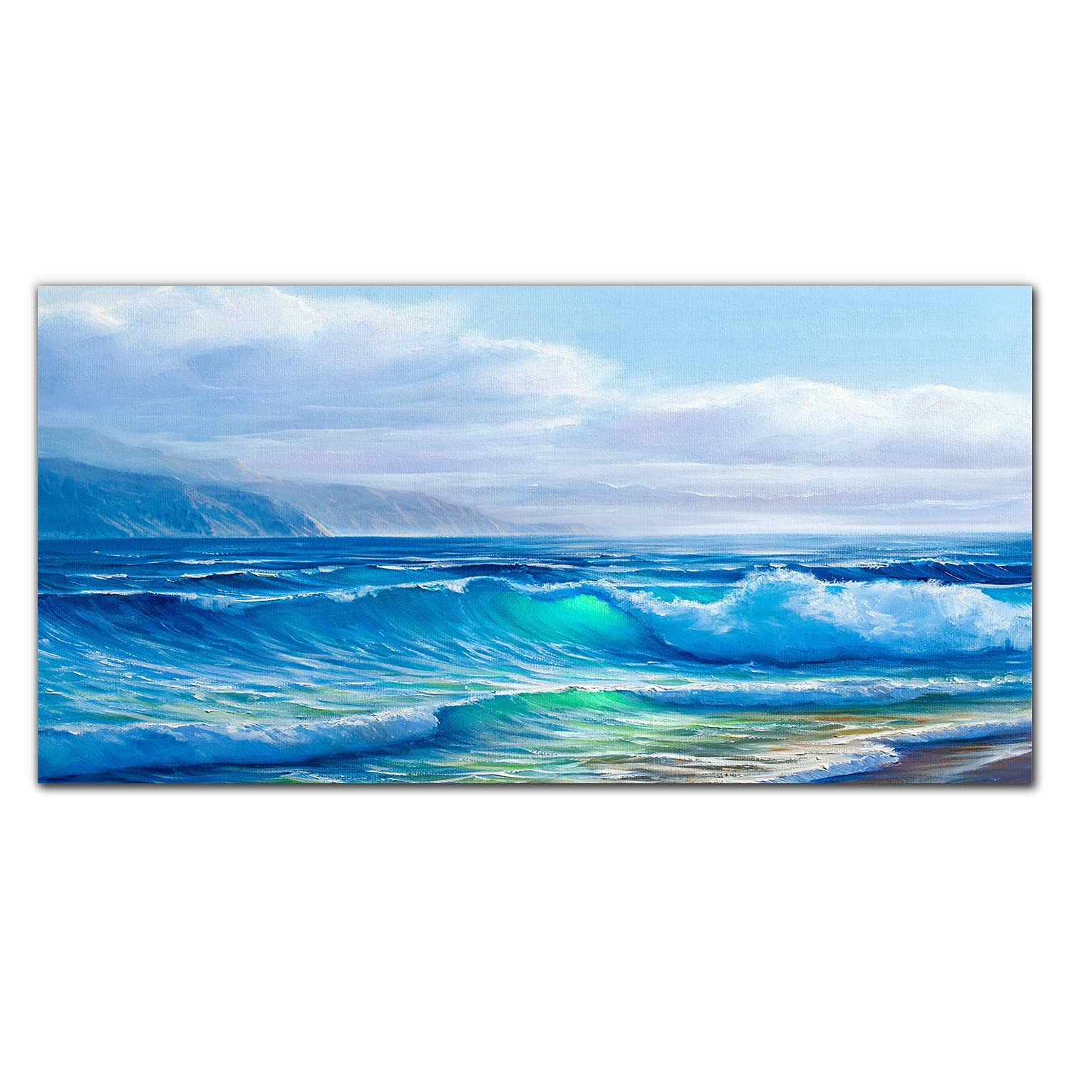 Crédence de cuisine en verre trempé 140x70cm motif vagues de mer
