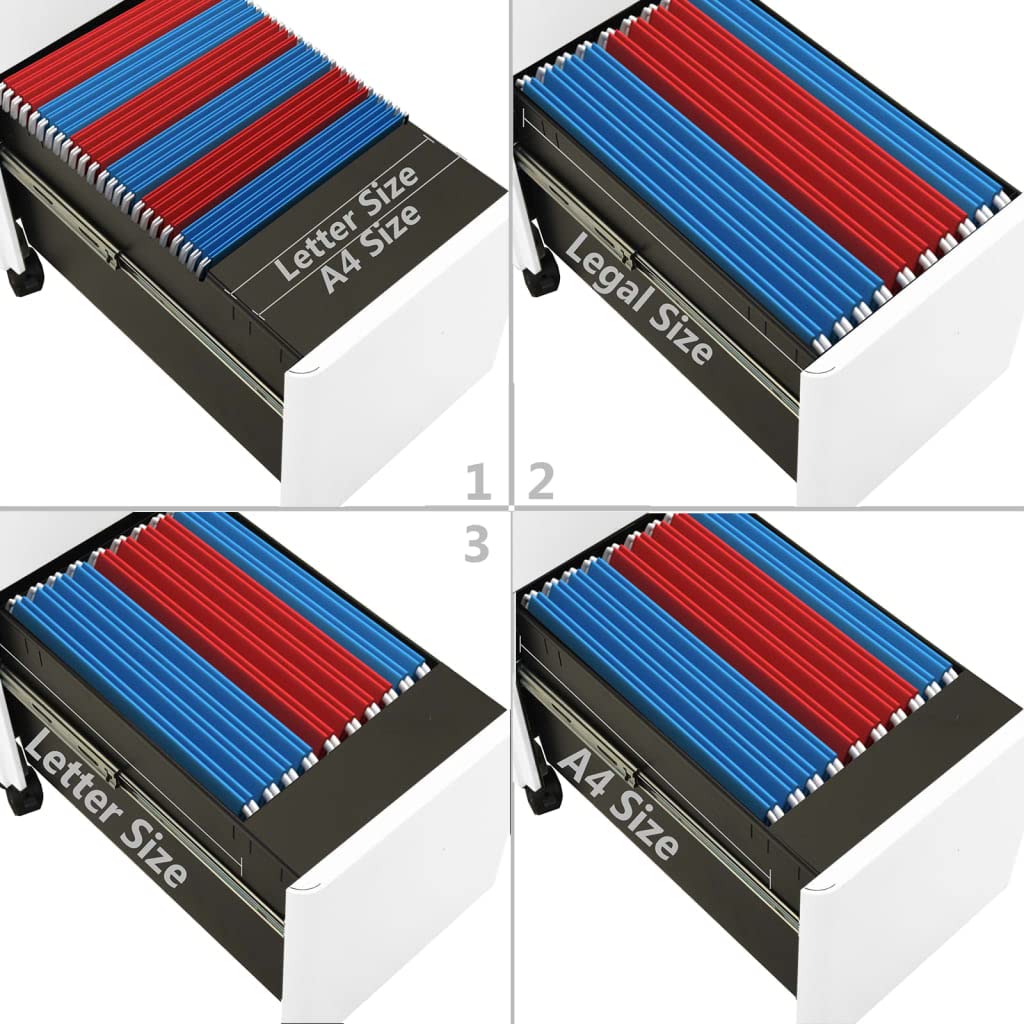 Armadietto portadocumenti con ruote, bianco, 30 x 45 x 59 cm, in acciaio, con 3 cassetti e 1 lucchetto per cartelle, aste sospese e materiale di cancelleria, durevole e salvaspazio