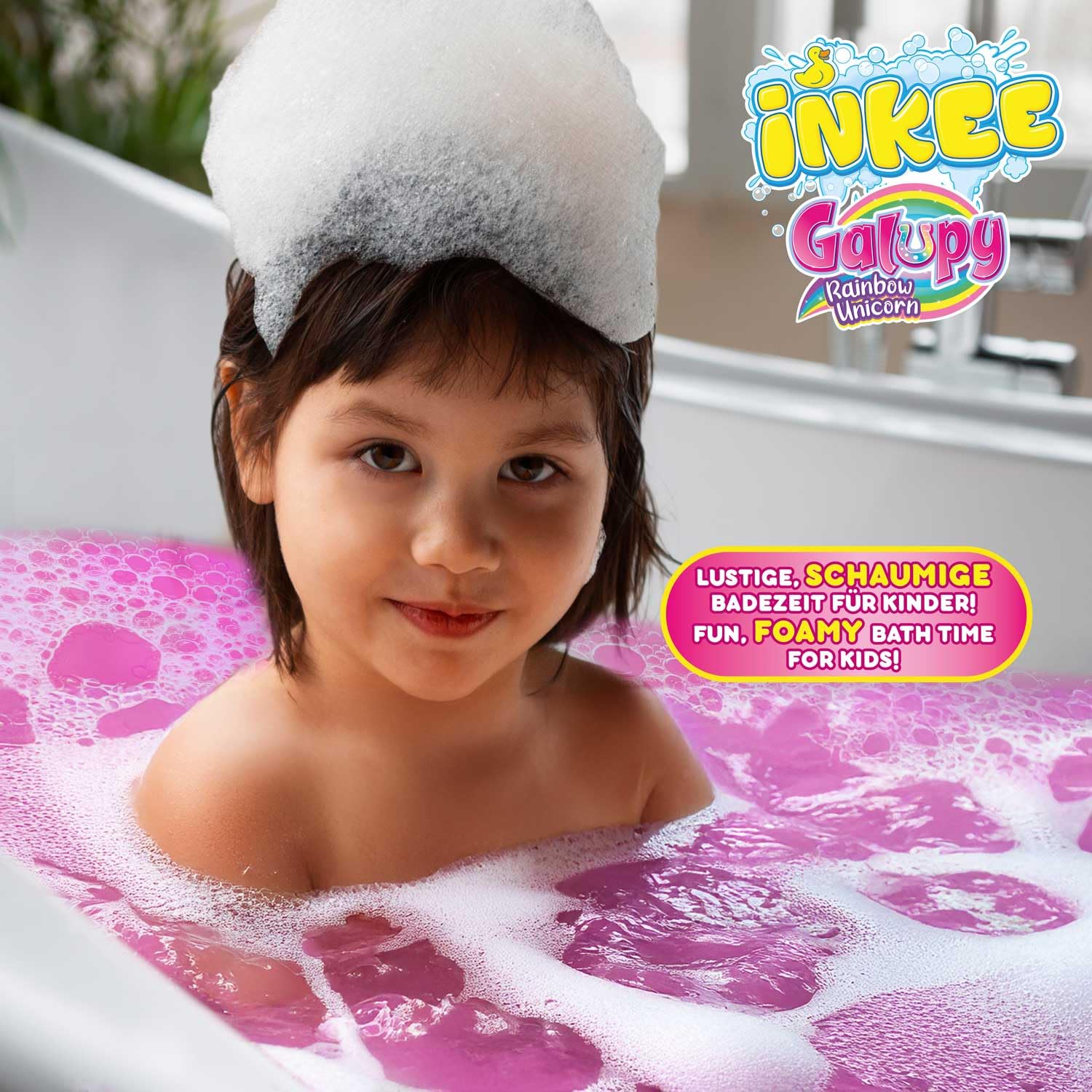 INKEE Gel de Baño Unicornio para Niños,Fórmula Suave con Aloe Vera y Aroma a Gominolas, Espuma Divertida y Cuidado Natural para Piel Sensible 15x40 gr