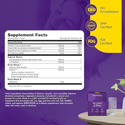 Miniatura 7 de Suplemento para aliviar el estrés y el sueño, ayuda natural para dormir 10 en 1 para adultos, multivitamínico diario con magnesio, melatonina,