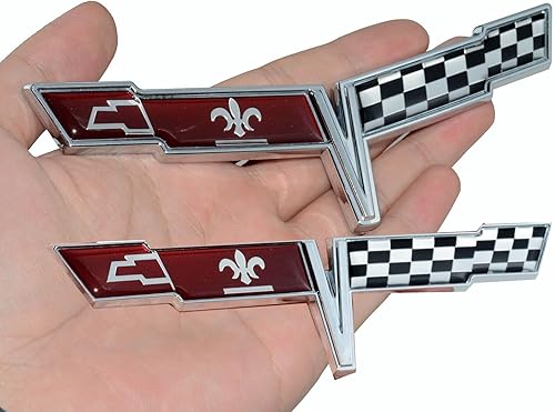 Corvette C3 - Juego de 2 emblemas de nariz delantera y cubierta trasera de gas para puerta 3D, banderas cruzadas de repuesto para Corvette (cromo