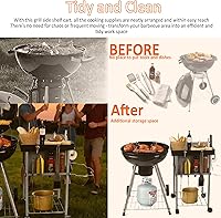 Vista 6 de Carrito de mesa auxiliar con ruedas para parrillas Weber de carbón de 18/22 pulgadas, soporte de preparación al aire libre con ruedas, estantes