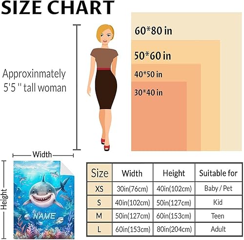 Miniatura 9 de Manta personalizada con nombre de tiburón  Suave, mullida y cálida  Manta pequeña de 40 x 30 pulgadas para oficina, silla, bonita manta azul, regalo