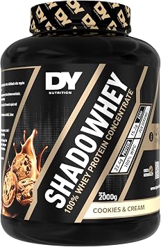 DY Nutrition - Shadowhey Whey Protein Concentrate Powder 2Kg | 23g Protein per Serving | 66 Servings | 7.3g of BCAAs | Sourced from EU Grass-Fed Cows | Easy Mix & Digest Formula Cookies & Cream