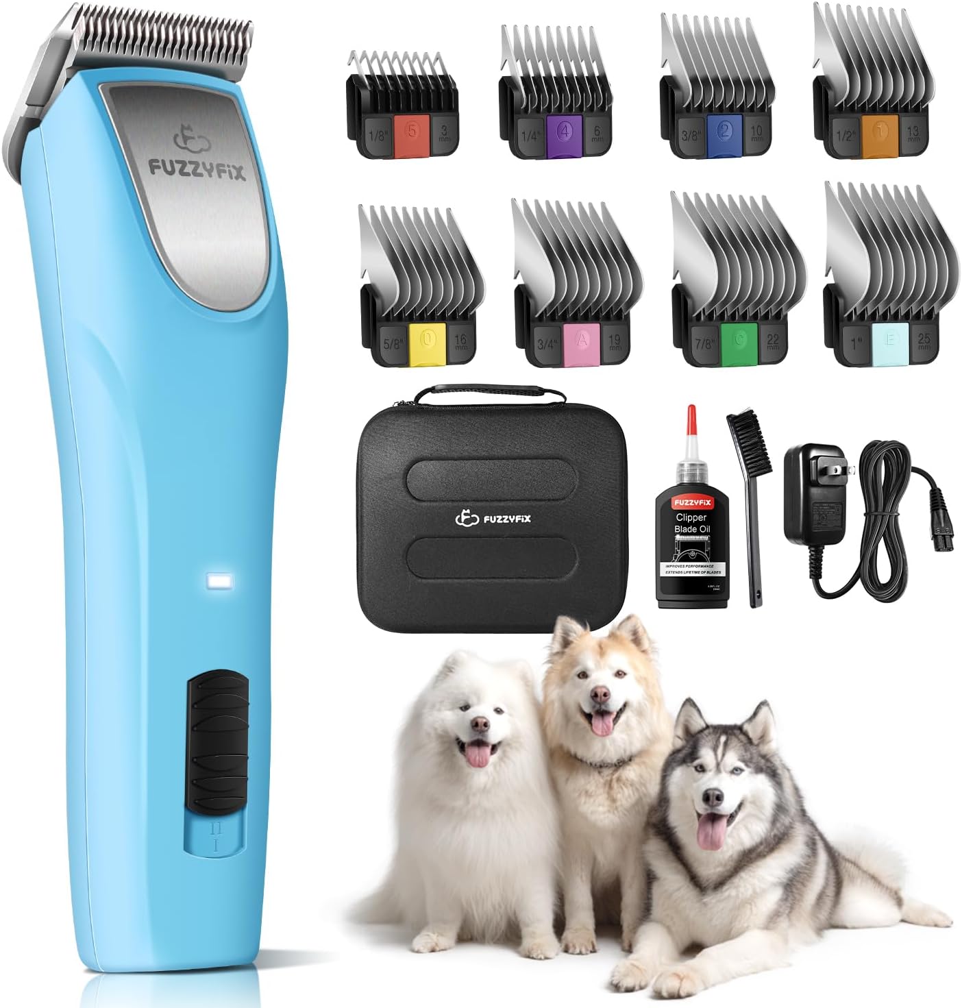 FuzzyFix Professional Dog Clippers for Grooming – 2 Speed Pet Grooming Kit for Thick Curly Matted Coats – Low Noise Heavy Duty Cordless Hair Trimmer with Detachable Metal Blade for Animal/Pet/Horse