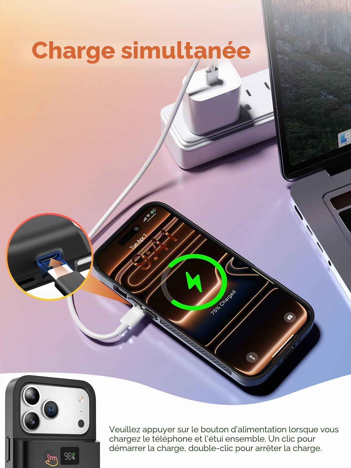 GagaKing Coque Batterie pour iPhone 17 Pro Max, 9300mAh 20W, Rechargeable avec Batterie Externe Chargeur Coque pour iPhone 17 Pro Max(6,9"), Noir