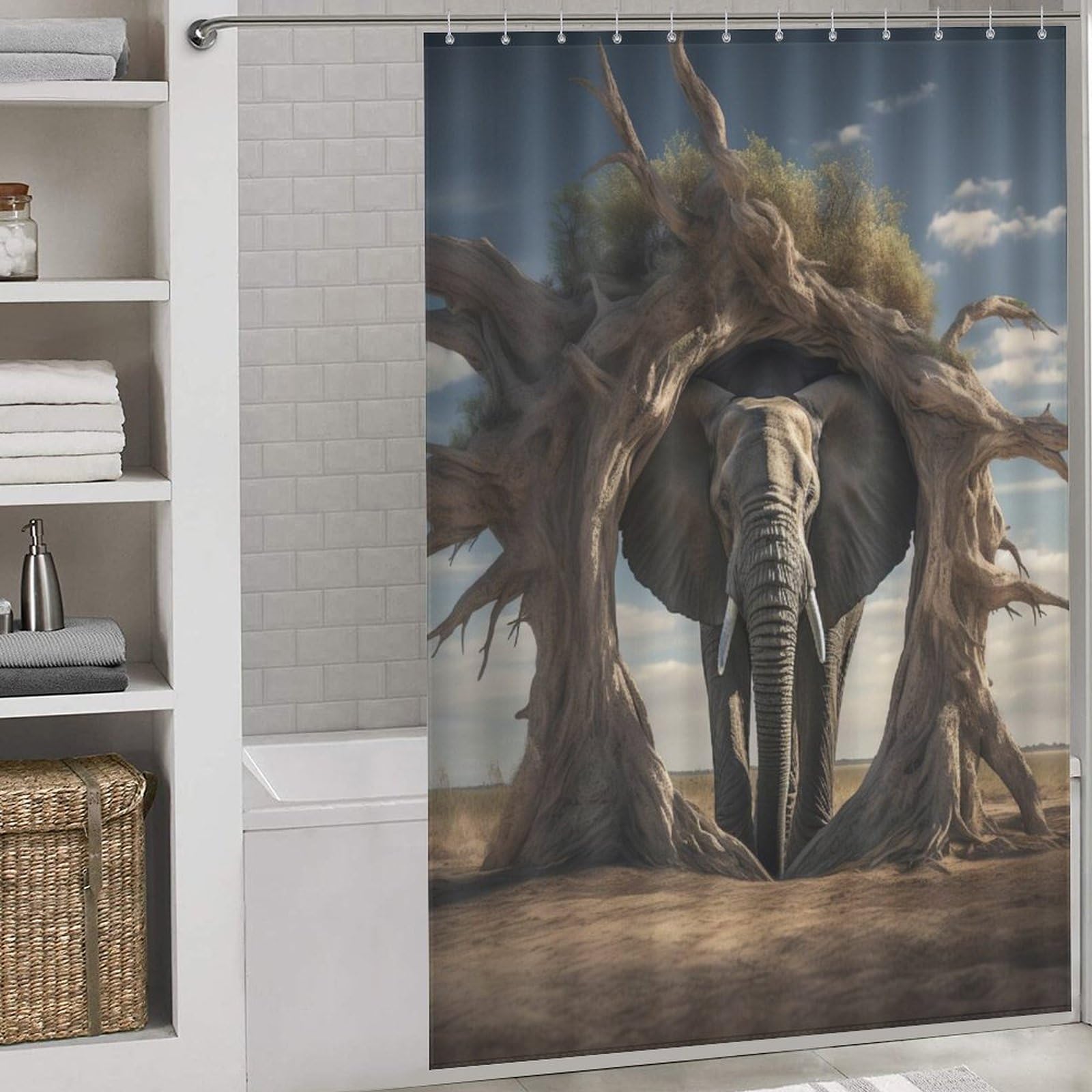 Rideau de douche ElephFourmi en tissu imperméable et lavable pour baignoire 152x183 cm