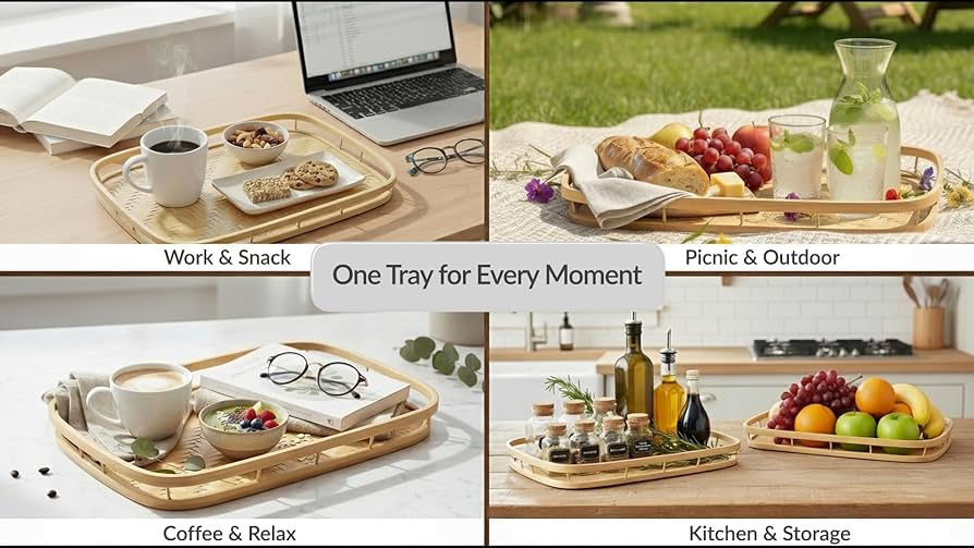 Amazon.com: PEMAR Wicker Serving Trays w Handles,Rectangular Hand