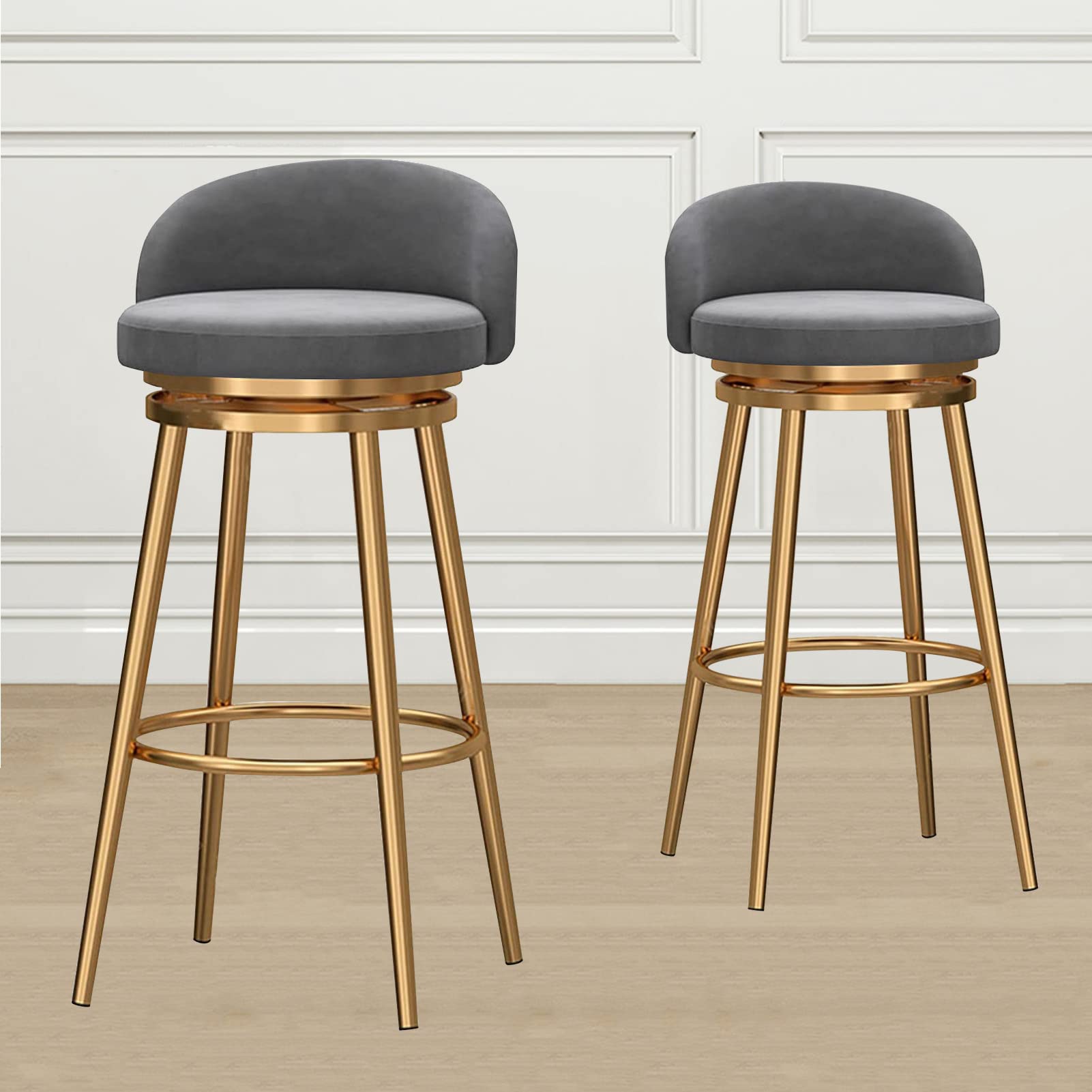 Tabourets de bar 65 cm pivotants avec dossier capitonné | Lot de 2