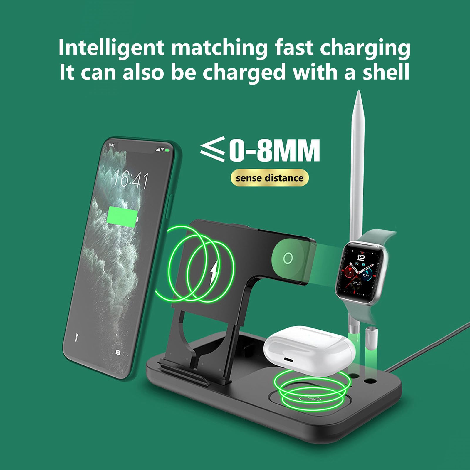 Cargador Inalámbrico 3 en 1 con Adaptador y Estuche de Viaje, Estación de Carga Inalámbrica Rápida, Carga Inalámbrica Más Rápida de 15W, Protección Inteligente Múltiple, Cargador Inalámbrico Plegable/