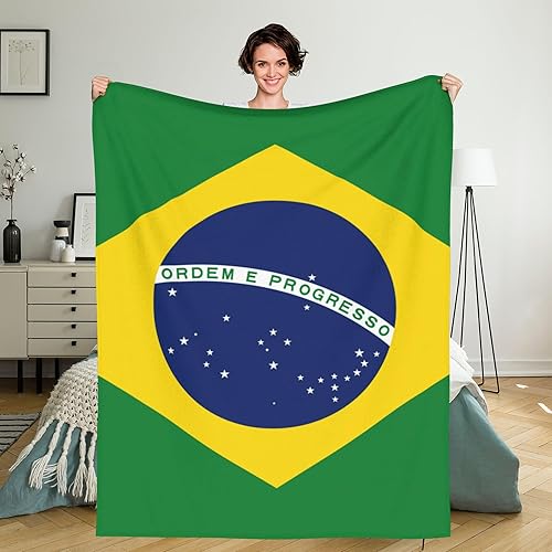 Manta ligera con bandera de Brasil de 60 x 50 pulgadas, manta de viaje acogedora de felpa cálida para dormitorio, sala de estar, sofá, cama, oficina