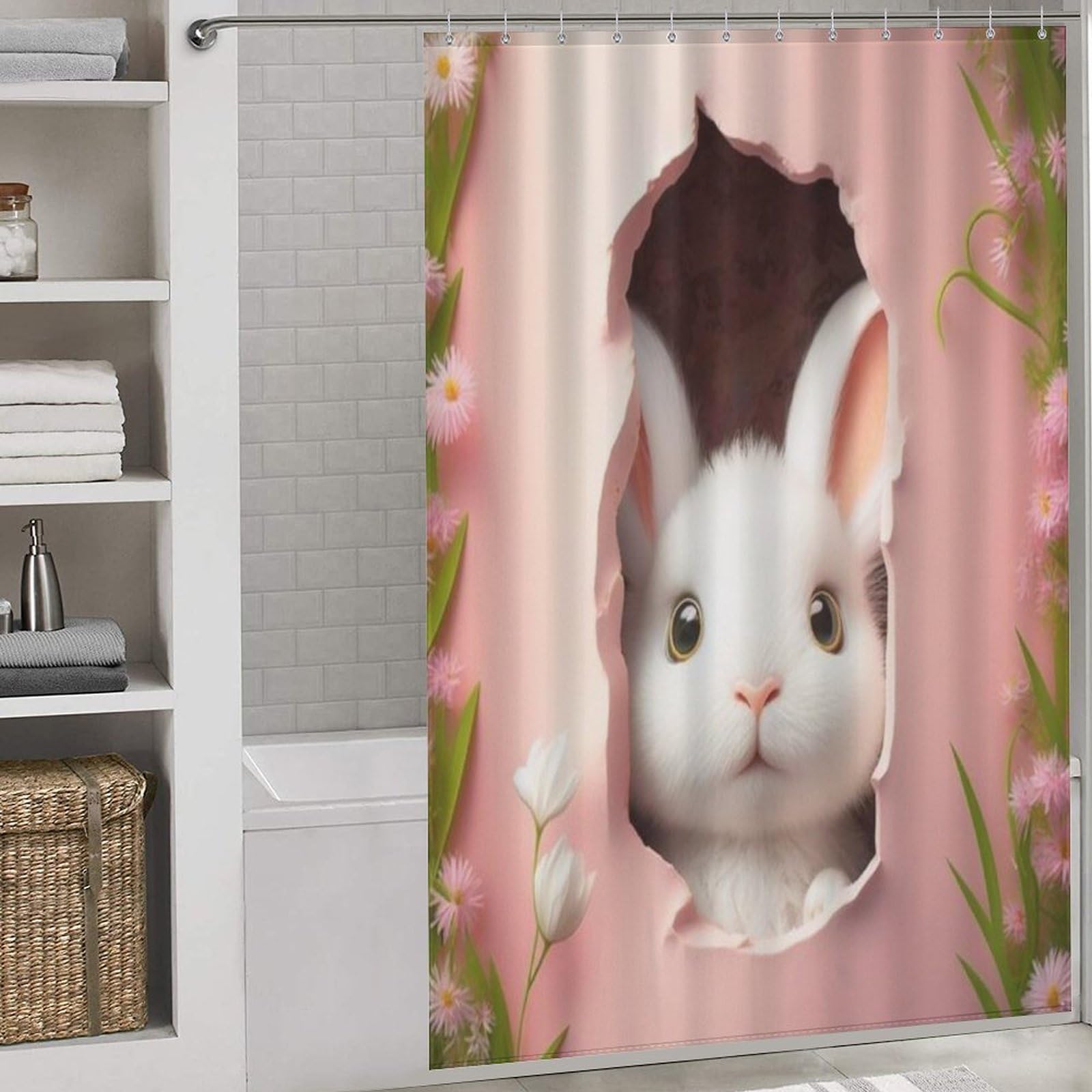 Rideau de douche lapin lavable 152x183cm pour éliminer les projections d'eau sur le sol