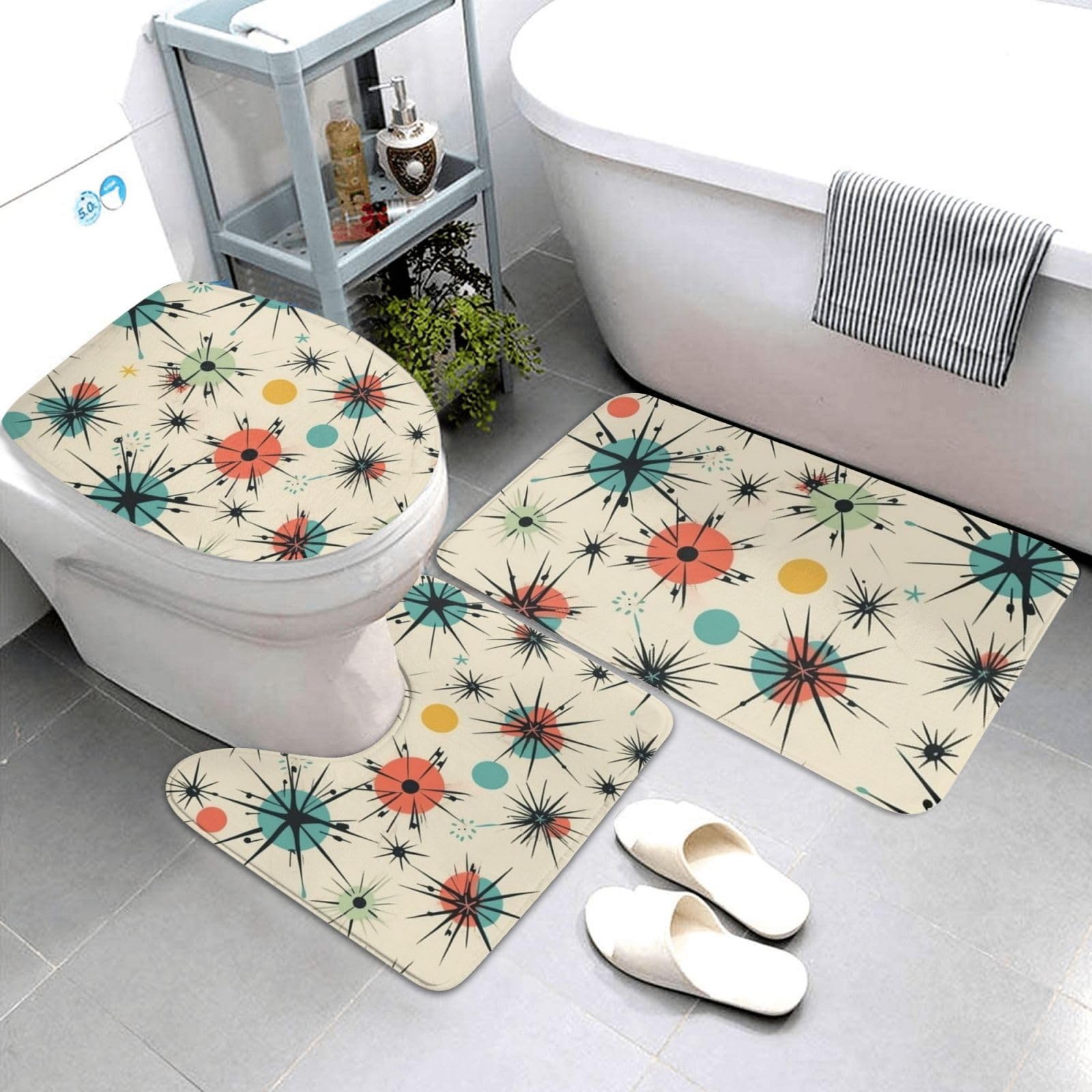 Tapis de bain super absorbant lot de 3 au design étoiles atomiques chic