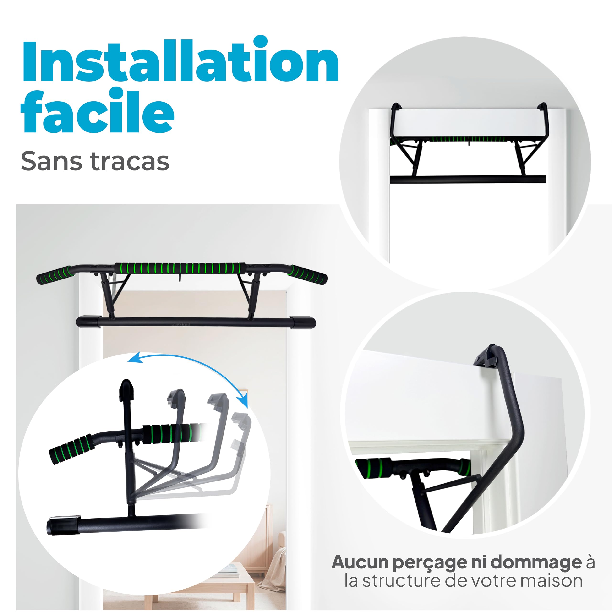 OcioDual Barre Traction Porte Sans Vis + Sangles de Suspension, Barre de Traction Porte, Pull Up Bar Door, Calisthenics Equipment, Boxing, Pliable, Fitness à Domicile