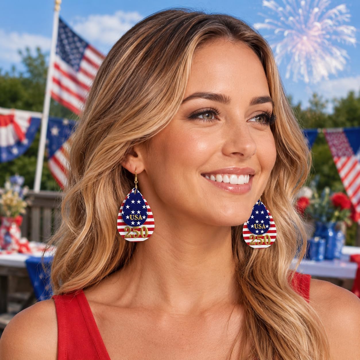NovaStl 250 Anniversary USA Merchandise 4th of July Outfits for Women, Patriotic American Flag Lightweight Teardrop Dangle Earrings for Independence Day Patriotic Jewelry Accessories image 5