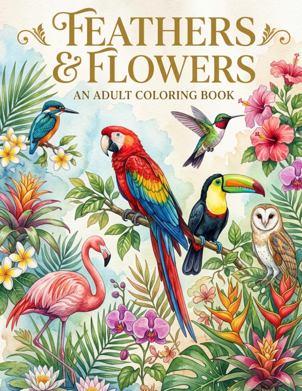 Feathers & Flowers: An Adult Coloring Book of Birds in Beautiful Natural Settings